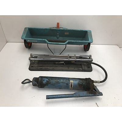 Tile Cutter, Grease Gun and Seed Spreader