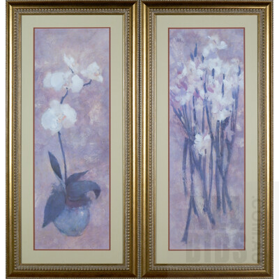 Two Framed Reproduction Prints of Flowers, Each 108 x 52 cm (2)