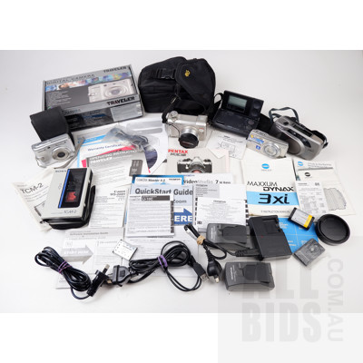 Assorted 35mm & Digital Cameras, Sony Walkman and Assorted accessories