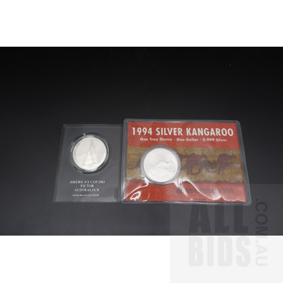 1994 Silver Kangaroo One Dollar and America's Cup 1983 Victor Australia II Sterling Silver Proof