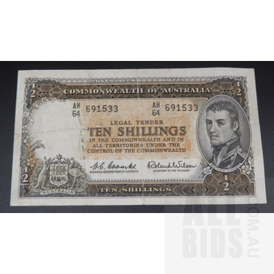 Australian Ten Shillings Note, Coombs/Wilson AH 64 691533