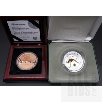 2005 1930 Penny Silver Coin and 2005 One Dollar Selectively Gold Plated Silver Kangaroo