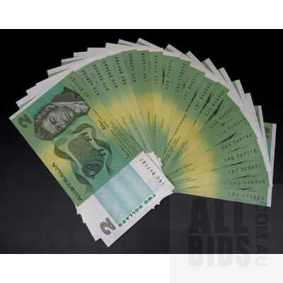 Twenty Australian Two Dollar Notes Johnston/Fraser