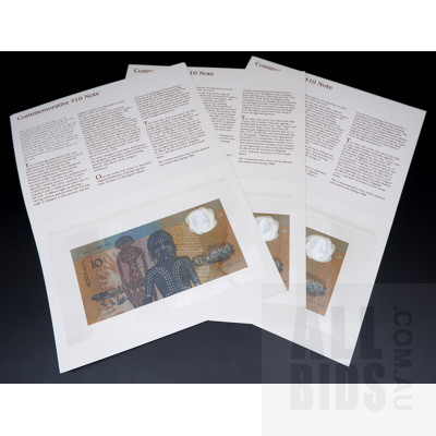 Three Consecutive Australian Bicentennial Ten Dollar Notes AA 11001089 - AA 11001091
