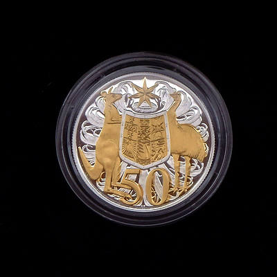 RAM Limited Edition 2016 50th Anniversary of Decimal Currency Fine Silver and Gold Plated 50c Coin,  No 23