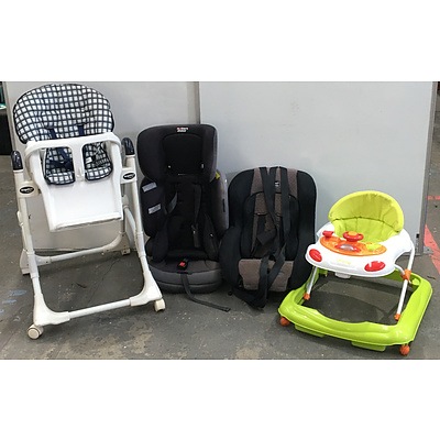 Assortment Of Baby Care Items, Including Baby Car Safety Seats, High Chair And Walker