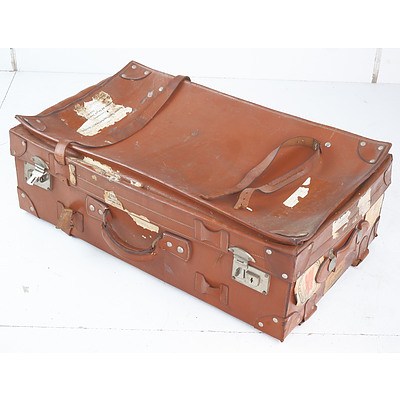 Antique Leather Suitcase with Original Steamship Stickers