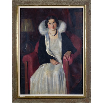 European School (20th Century), Portrait of a Woman 1932, Oil on Canvas