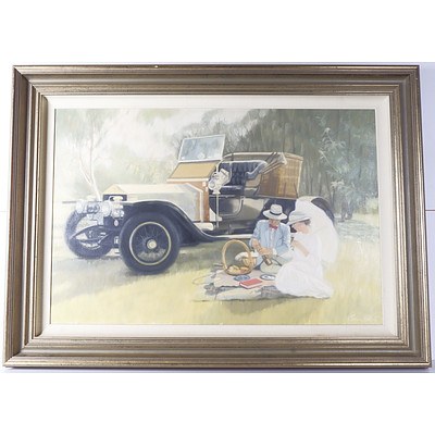 Tania Roberts, Untitled (Couple with Vintage Car), Oil on Board
