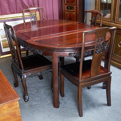 Vintage Chinese Rosewood Extension Dining Table with Four Compiled Chairs