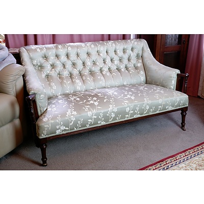 Edwardian Buttoned Floral Brocade Upholstered Settee