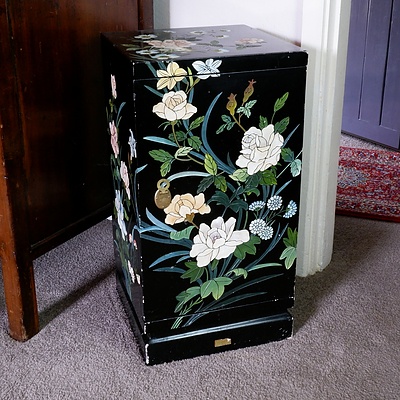 Japanese Black Lacquer and Enamel Cabinet