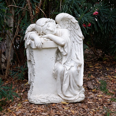 Painted Moulded Composite Figure of a Sleeping Angel