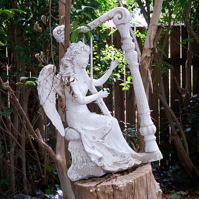 Cast Composite Figure of Angel Playing a Harp