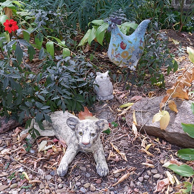 Composite Tiger and Owl, With Cast Metal Rooster