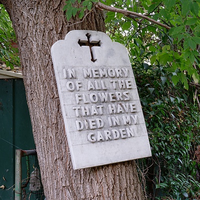 Cast Composite Garden Sign, 'In Memory of All The Flowers That Have Died in My Garden'