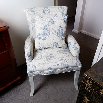 Contemporary Armchair with Matching Cushion with Butterfly Patterned Upholstery