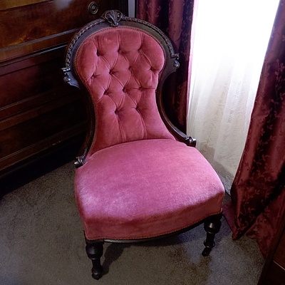 Victorian Mahogany Buttoned Fabric Chair, Circa 1880
