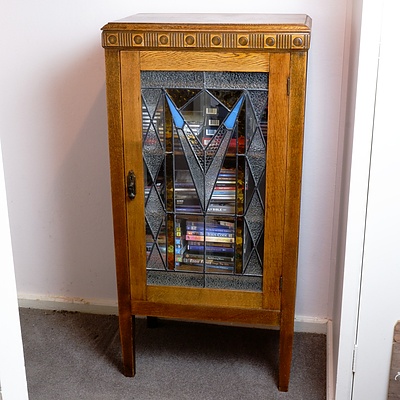 Good Oak and Lead Light Music Cabinet, Early 20th Century