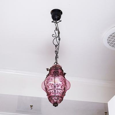Fabulous Antique Ballooned Ruby Glass Hanging Light, Circa 1880