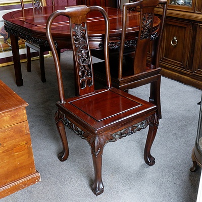 Vintage Chinese Rosewood Extension Dining Table with Four Compiled Chairs