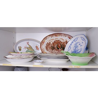 Shelf of Various Serving Dishes and Plates, Including Royal Worchester Evesham, Royal Winter, Royal Albert and More 