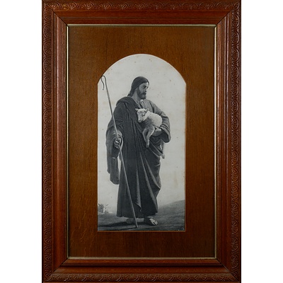 Early 20th Century Print of the Good Shepard, in Oak Matting and Frame 
