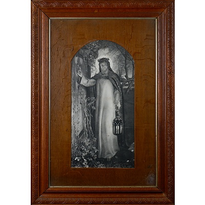 Early 20th Century Print, Light of the World, in Oak Matting and Frame 