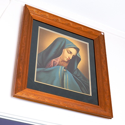 The Tearful Madonna Reproduction Print in an Ornately Carved Early 20th Century Frame