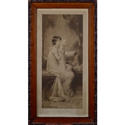 Vintage Maude Goodman Print, Love You Mommy in Early 20th Century Oak Frame