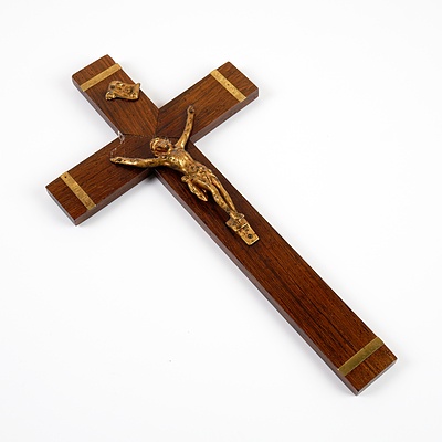 Antique Rosewood and Brass Inlaid Cross