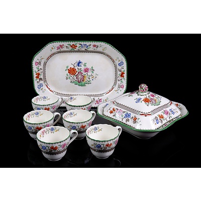 Extensive Copeland Chinese Rose Patterned Dinner Service, 54 Pieces Including Serving Platter