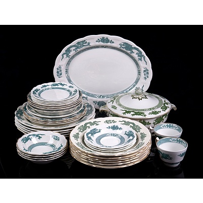Booths Green Dragon Pattern Dinner Setting, 35 Pieces