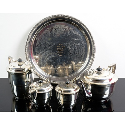 Four Piece Paramount Plate Tea Service with Silver Plated Butlers Tray