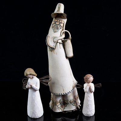 Two Willow Tree Angel Figures and Another Contemporary Ceramic Figure