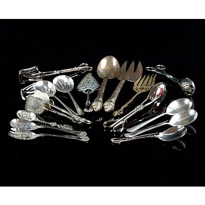 Collection of Silver Plated Serving Spoons and Tongs, Including Pair of Kings Pattern Berry Spoons and Rodd Flatware 