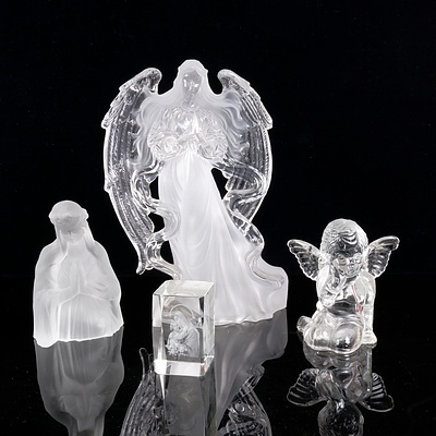 Collection of Moulded Glass Religious Icons and a Cherub