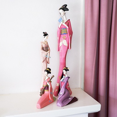 Four Painted Composite Japanese Geisha Figures