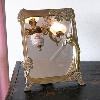 Art Nouveau Cast Brass Mirror