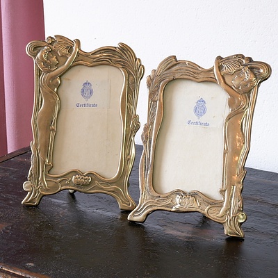 Pair of Art Nouveau Style Cast Brass Photo Frames