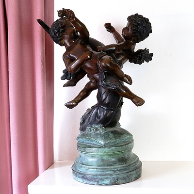 Vintage Cast Bronze Figural Group, Romulus and Remus
