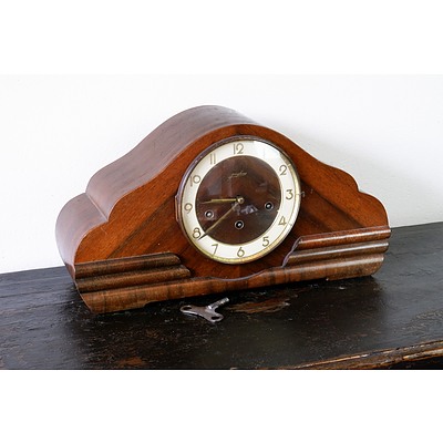 German Junghans Black Walnut Mantle Clock