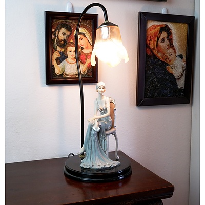 Decorative Table Lamp with Seated Art Deco Woman