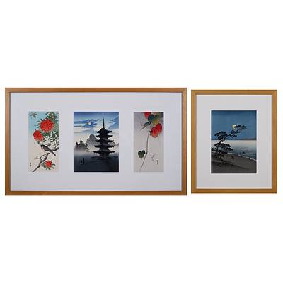 Four Framed Decorative 20th Century Japanese Woodblock Prints