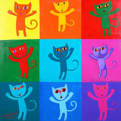 Constantine Popov (born 1965), Untitled (Cats), Synthetic Polymer Paint on Canvas
