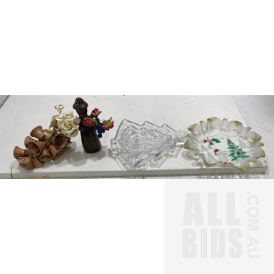 Assorted Lot of Christmas Decorations, Including Plates and Tinsel