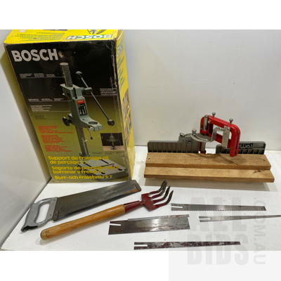 Bosch Precision Milling Stand, Oxwall Miter Box, Assorted Saw Blades