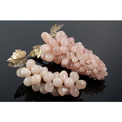 Two Carved Rose Quartz Hardstone Grape Bunches
