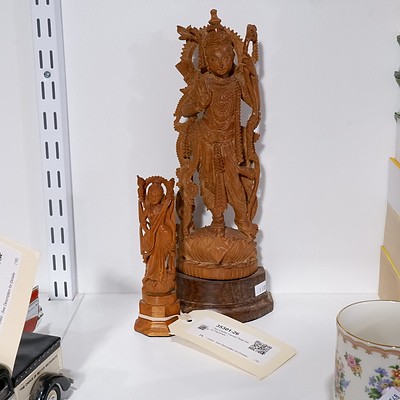 Two Eastern Carved Teak Deity Figurines