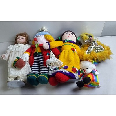 Assorted Vintage Porcelain and Knitted Dolls